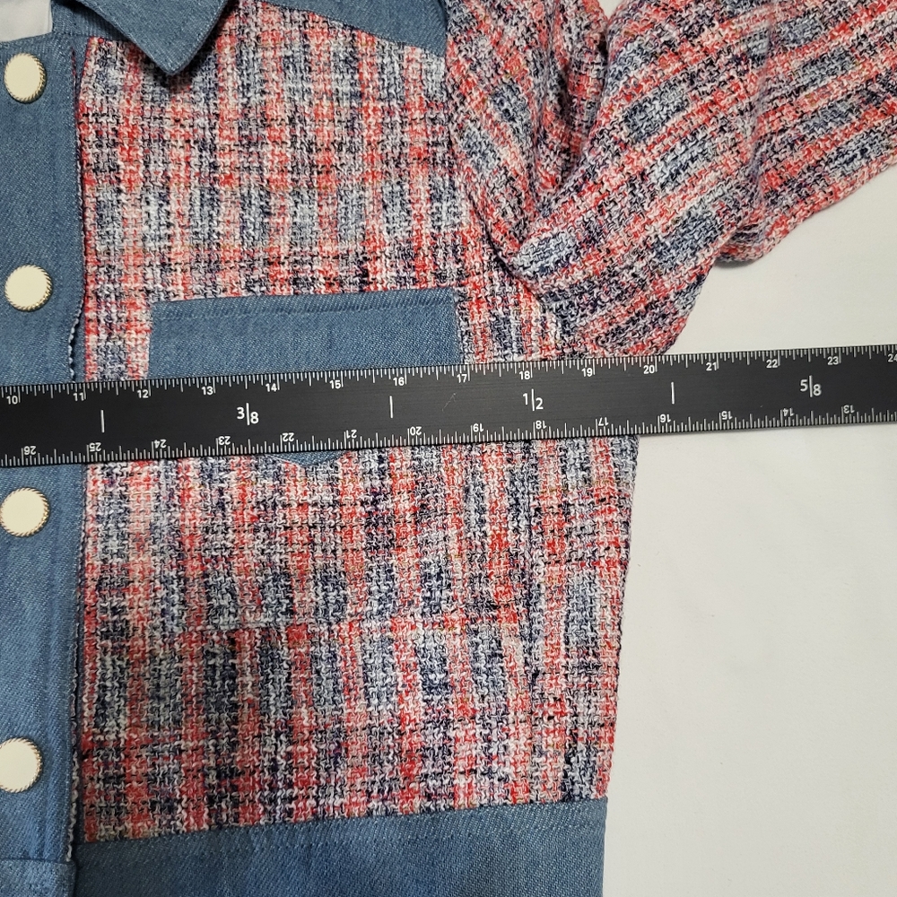 House Of Harlow 1960 Preppy Tweed Cropped Pearscen Button Blazer Size M, Blue - Picture 15 of 16